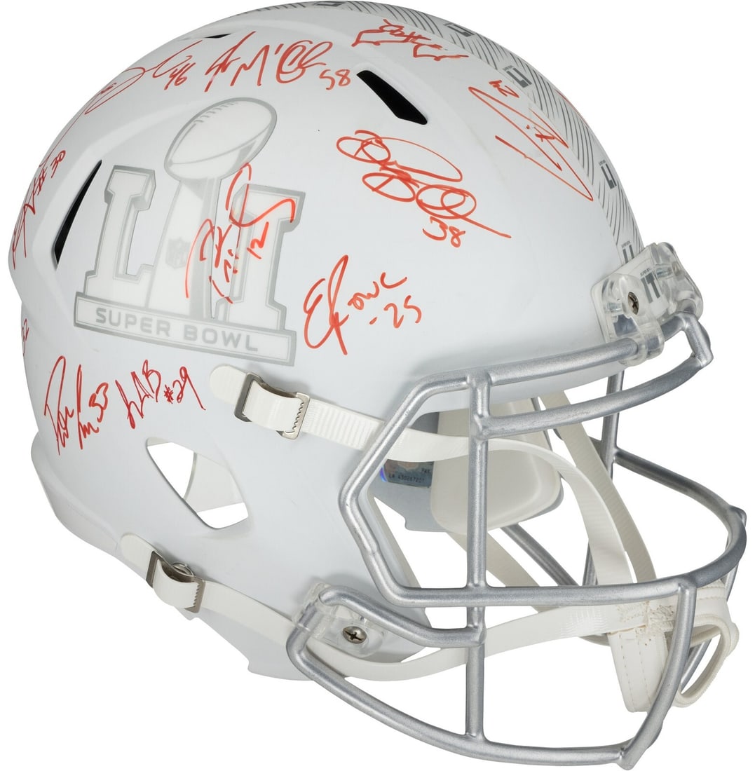 PSA Authenticated Super Bowl LI Patriots Signed Replica Helmet: PSA Authenticated Super Bowl LI Patriots Signed Replica Helmet This is a full-sized replica style helmet commemorating the New England Patriots' remarkable Super Bowl LI victory in 2016. The helmet is
