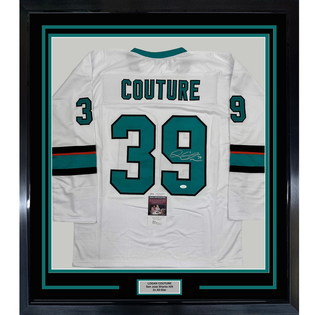 Framed Autographed Logan Couture San Jose Sharks Jersey with JSA COA 35x39 (1 of 2)