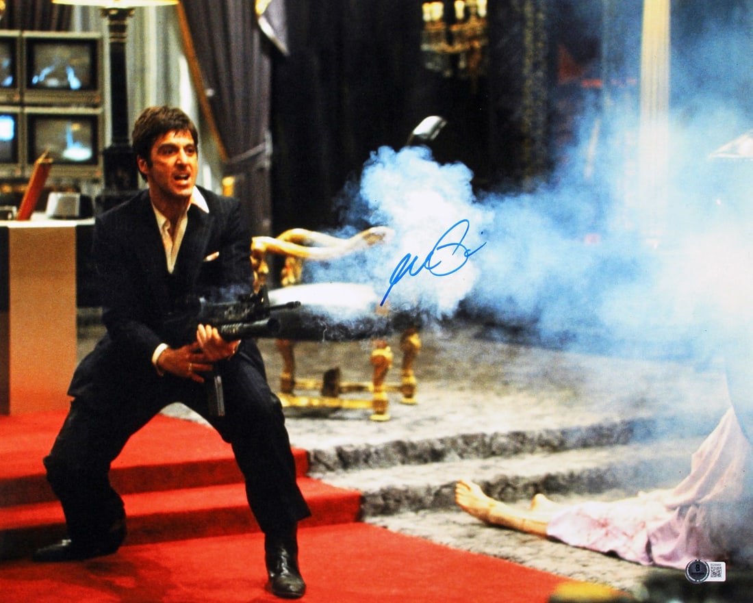 Al Pacino Signed Scarface 16x20 Photo with BAS Authentication: Al Pacino Signed Scarface 16x20 Photo with BAS Authentication This stunning 16x20 horizontal photograph captures a memorable moment from the iconic film "Scarface," personally signed by Al Pacino. The