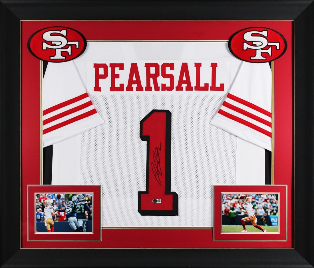 Ricky Pearsall Signed Framed Jersey San Francisco 49ers BAS Witnessed: Ricky Pearsall Signed Framed Jersey San Francisco 49ers BAS Witnessed This is a professionally framed white pro style jersey personally signed by Ricky Pearsall, a notable player from the San Francisc