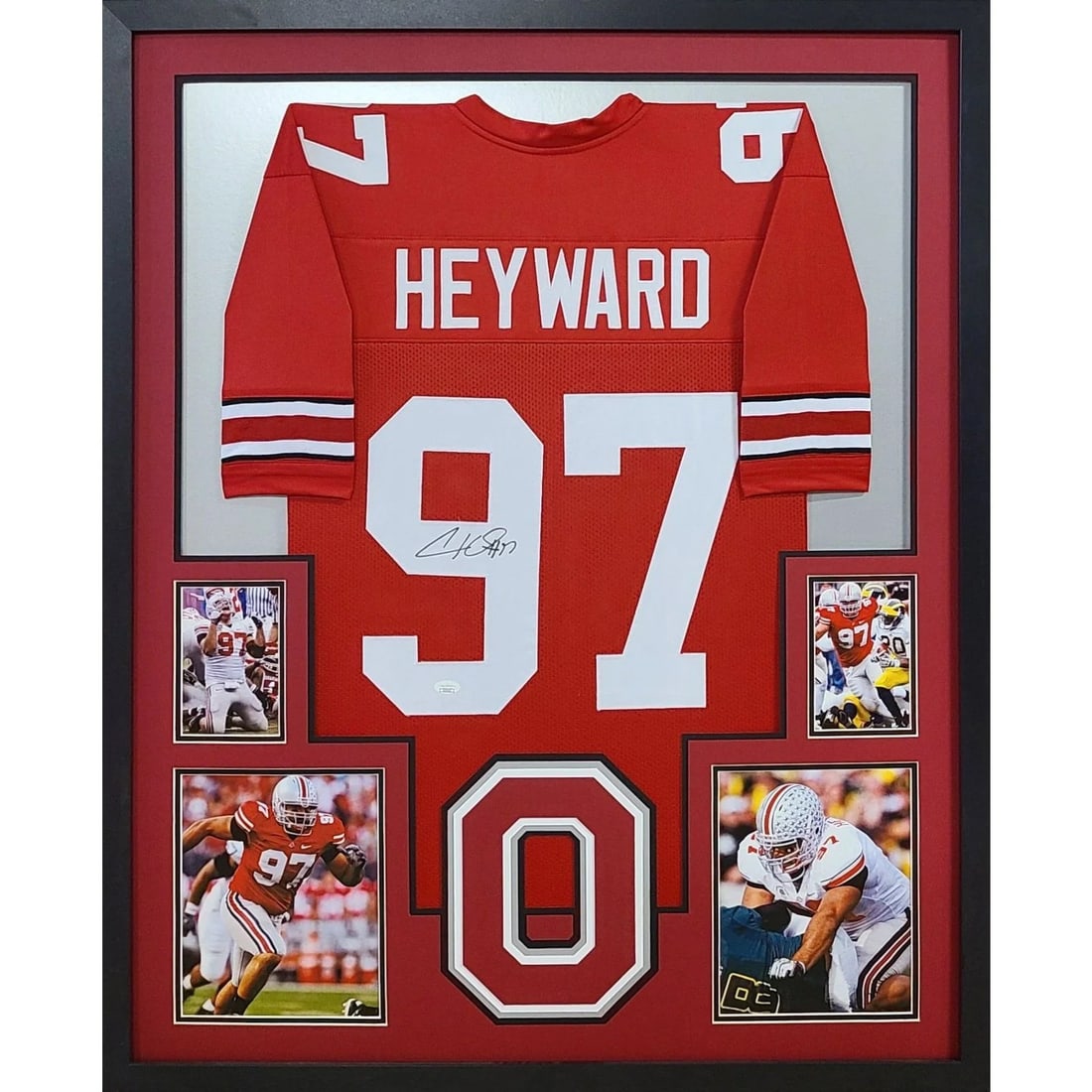 Cam Heyward Signed Framed Jersey JSA Ohio State Buckeyes 42x34: Cam Heyward Signed Framed Jersey JSA Ohio State Buckeyes 42x34 This is an autographed Cam Heyward framed jersey from the Ohio State Buckeyes, authenticated by JSA, a leader in sports memorabilia authe