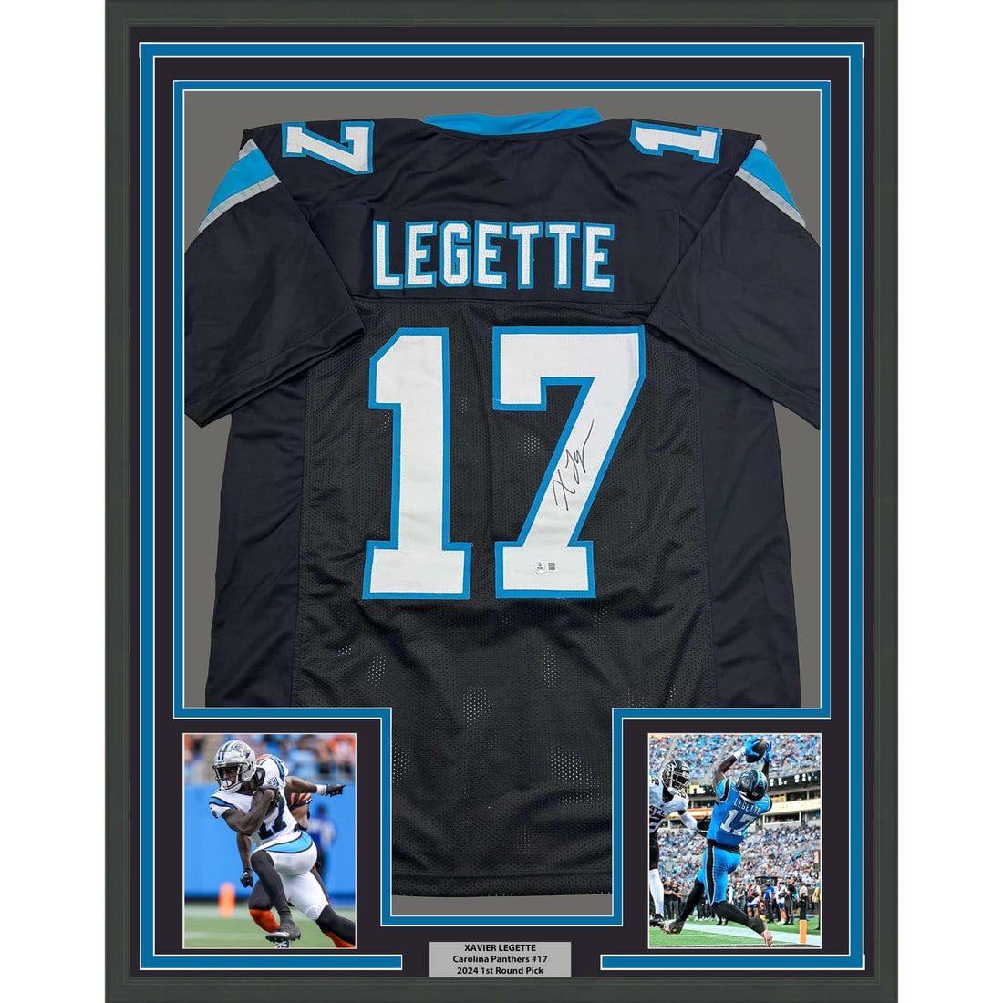 Framed Xavier Legette signed Panthers jersey 35x39 BAS COA (1 of 2)