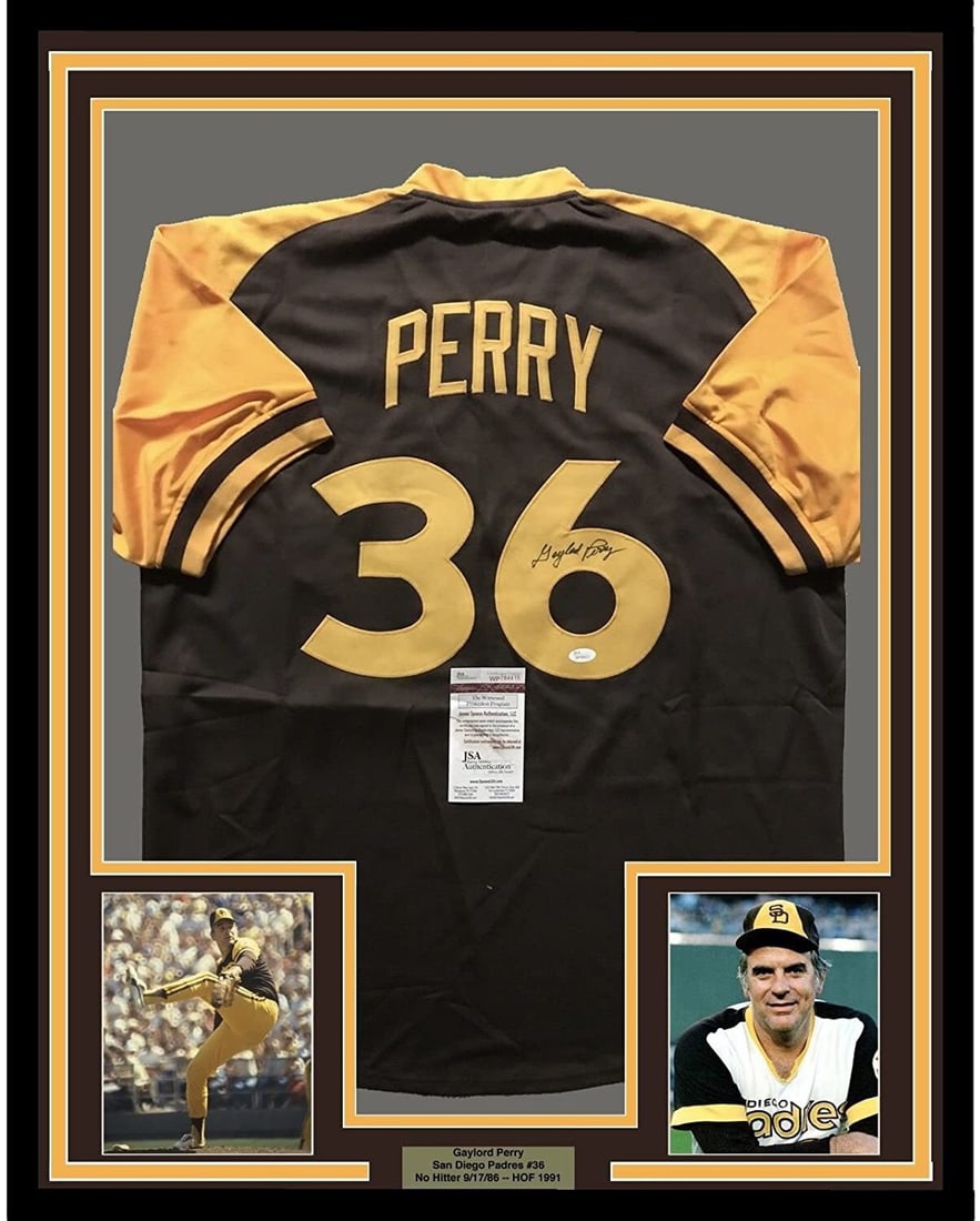 Framed Gaylord Perry Autographed Jersey San Diego Padres JSA COA 33x42 (1 of 2)