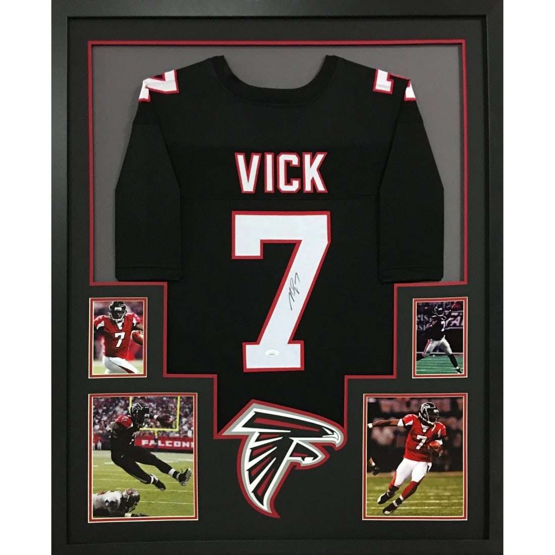 Michael Vick Signed Framed Jersey JSA Certified Atlanta Falcons: Michael Vick Signed Framed Jersey JSA Certified Atlanta Falcons This is an autographed Michael Vick framed jersey, a must-have for any Atlanta Falcons fan. The jersey is authenticated by JSA, a reputa
