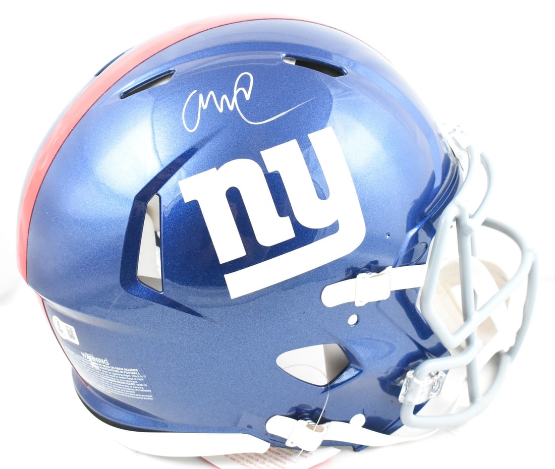 New York Giants F S Speed Authentic Helmet Signed by Abdul Carter Beckett: New York Giants F S Speed Authentic Helmet Signed by Abdul Carter Beckett Autographed New York Giants full-size Speed authentic football helmet. The helmet is an original, pre-owned item and includes 