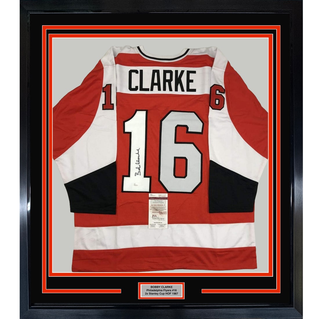 Framed Bobby Clarke signed Philadelphia Flyers orange jersey JSA COA 33x42 (1 of 2)