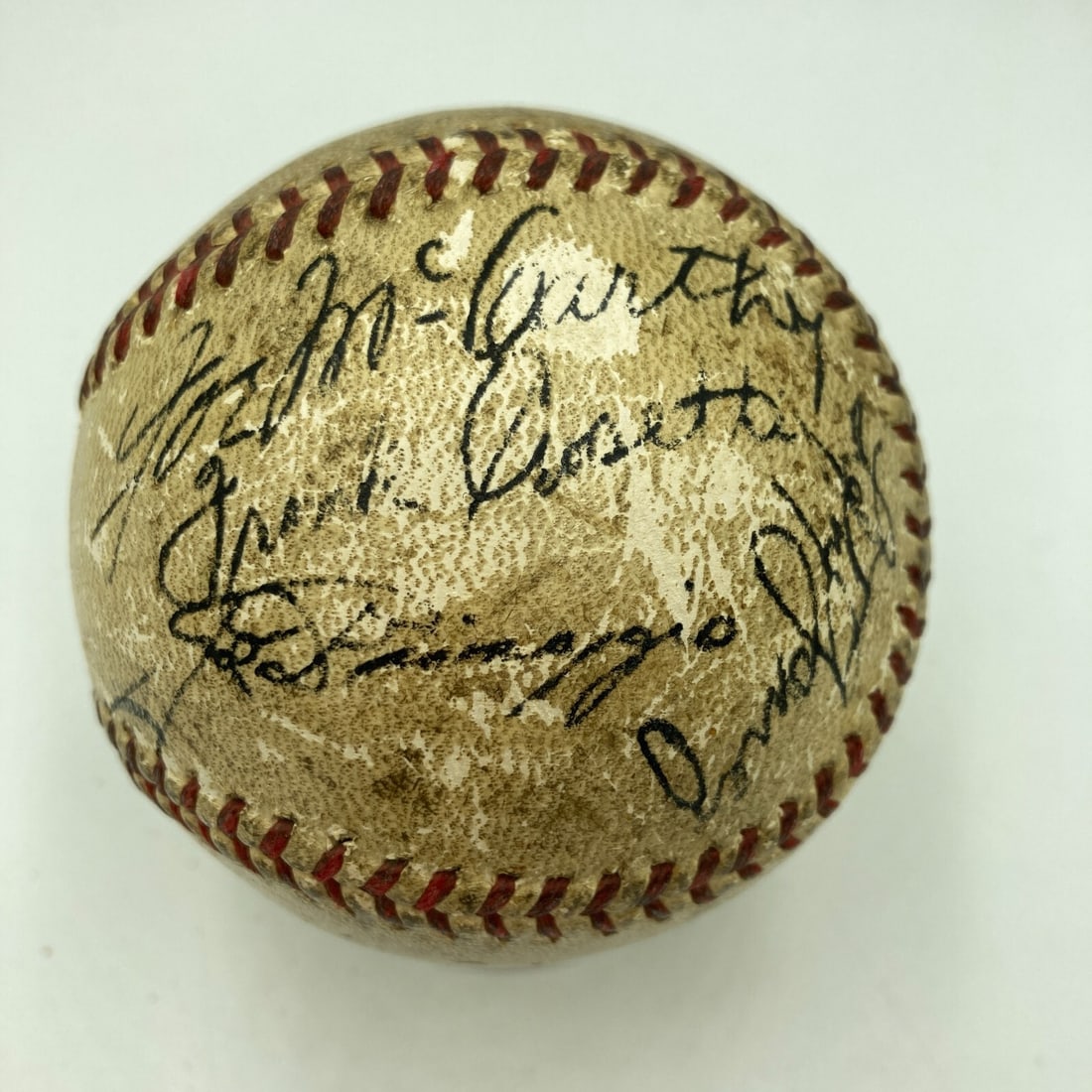 1936 Joe DiMaggio Rookie Game Used Baseball Signed by 4 Yankees JSA COA: 1936 Joe DiMaggio Rookie Game Used Baseball Signed by 4 Yankees JSA COA This remarkable 1936 Joe DiMaggio rookie signed game-used baseball is a true treasure for any baseball enthusiast. Authentically