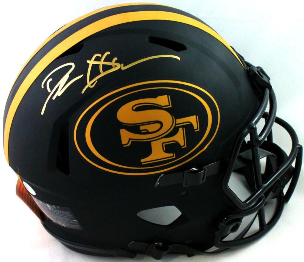 Authentic Eclipse Full Size 49ers Helmet Signed by Deion Sanders Beckett: Authentic Eclipse Full Size 49ers Helmet Signed by Deion Sanders Beckett Authentic full-size Eclipse helmet signed by Deion Sanders, featuring the San Francisco 49ers team association. The item is an 