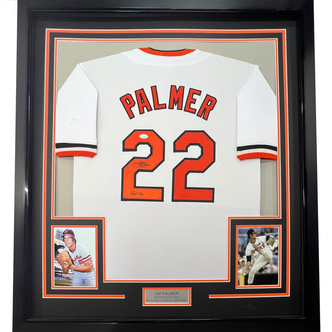 Framed Jim Palmer signed Baltimore Orioles jersey with JSA COA and 2 photos (1 of 2)