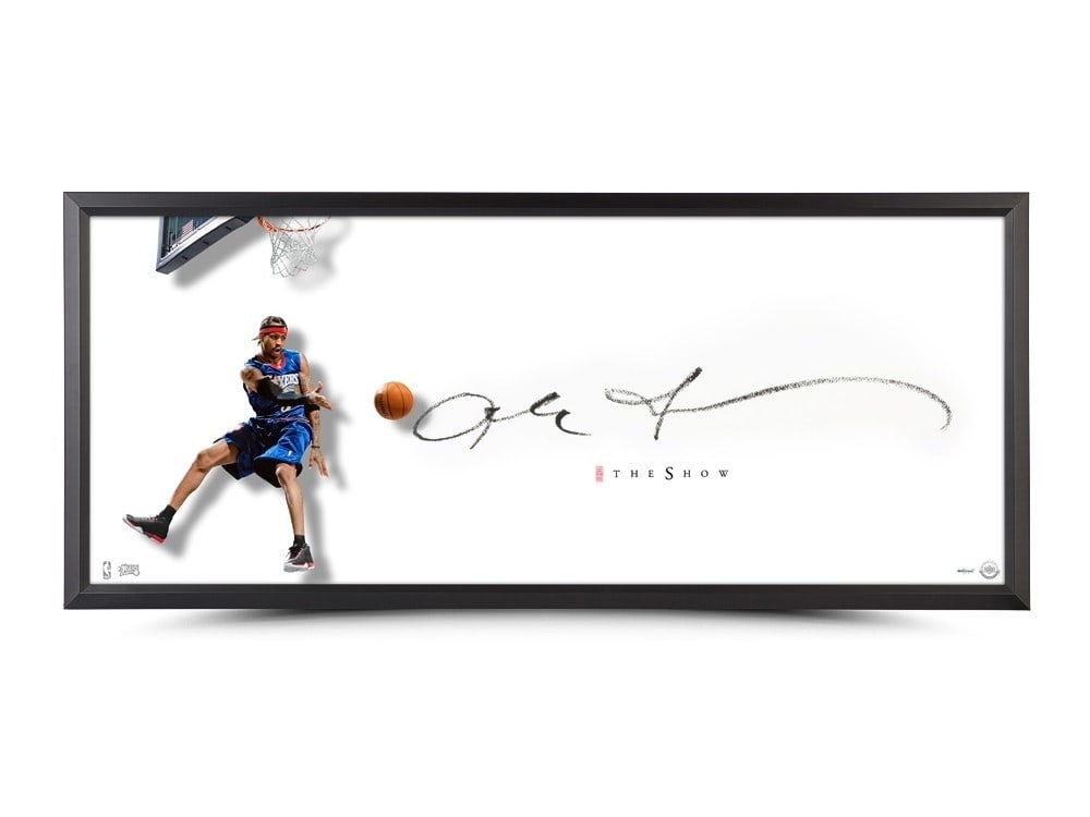 Allen Iverson Signed Photo Framed 20x46 Upper Deck 76ers: Allen Iverson Signed Photo Framed 20x46 Upper Deck 76ers This stunning framed photo captures the iconic Allen Iverson in action, showcasing his remarkable talent during his time with the Philadelphia 