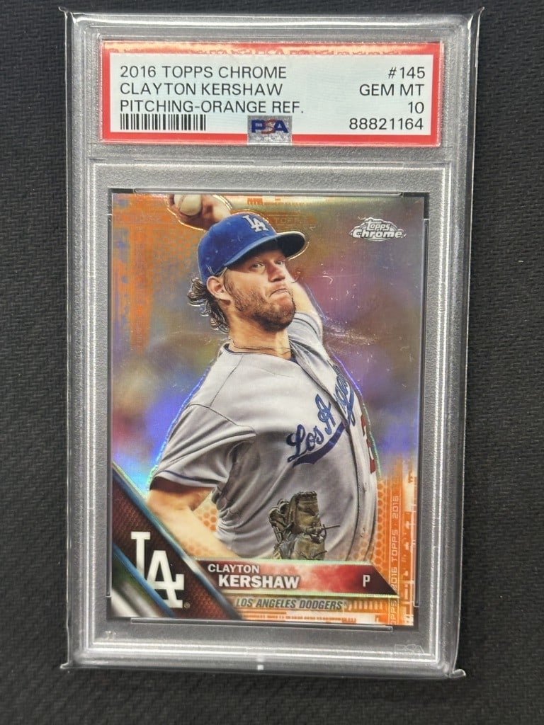 Clayton Kershaw 2016 Topps Chrome Orange Refractor PSA 10 #145 Dodgers (1 of 2)