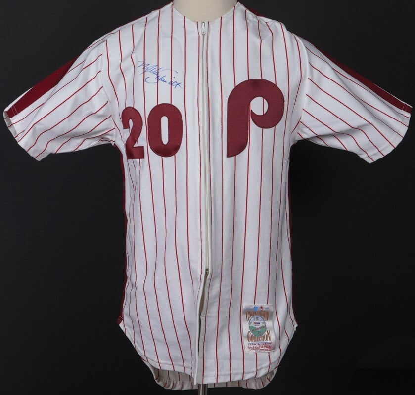 Mike Schmidt Signed Mitchell & Ness Phillies Jersey PSA Authenticated: Mike Schmidt Signed Mitchell & Ness Phillies Jersey PSA Authenticated Celebrate baseball history with this authentic Mitchell & Ness jersey, featuring the iconic burgundy pinstripes of the Philadelphi