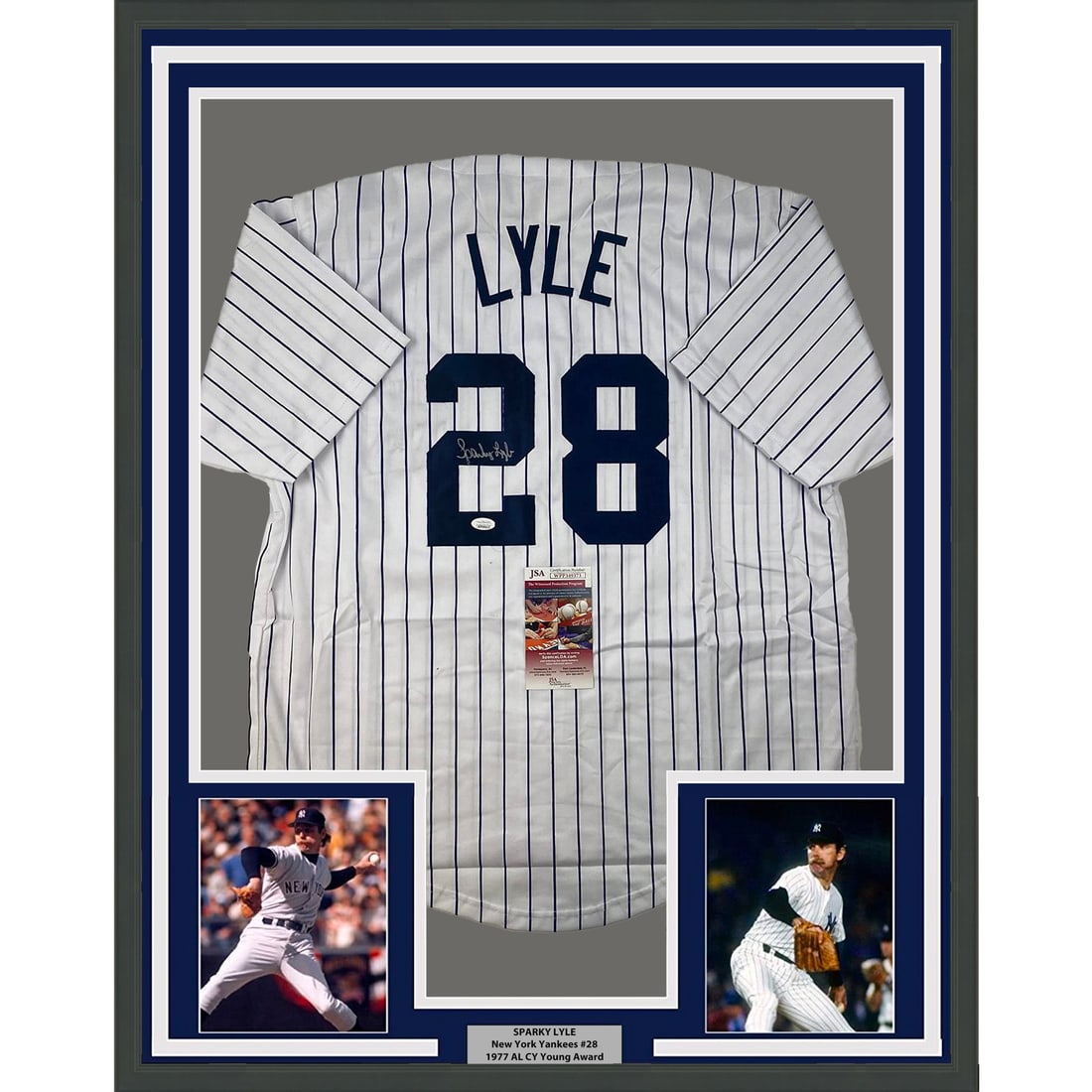 Framed Autographed Sparky Lyle New York Yankees Jersey JSA COA 33x42 (1 of 2)