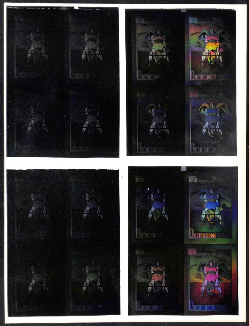 Uncut Sheet of 16 Dr. Doom 1991 Marvel Hologram Cards by Impel (1 of 3)