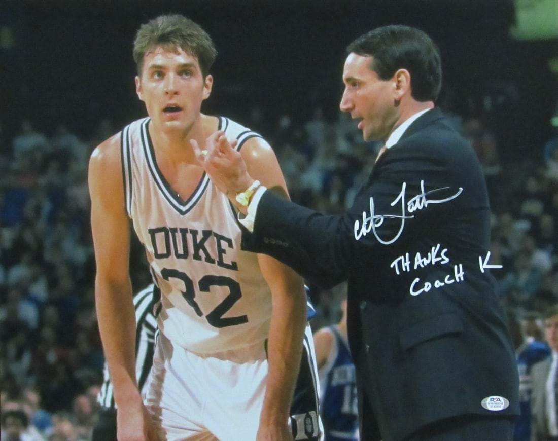 Christian Laettner Signed 16x20 Photo Inscribed Thanks Coach K PSA/DNA: Christian Laettner Signed 16x20 Photo Inscribed Thanks Coach K PSA/DNA Capture a piece of basketball history with this original 16x20 photo signed and inscribed by Christian Laettner, featuring the he