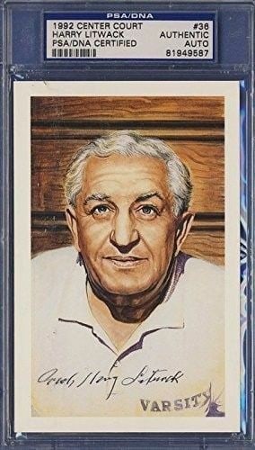 Harry Litwack Signed Basketball Postcard PSA/DNA Certified: Harry Litwack Signed Basketball Postcard PSA/DNA Certified This is an original signed postcard by Harry Litwack, featuring Center Court. The autograph is authenticated by PSA/DNA, ensuring its legitim