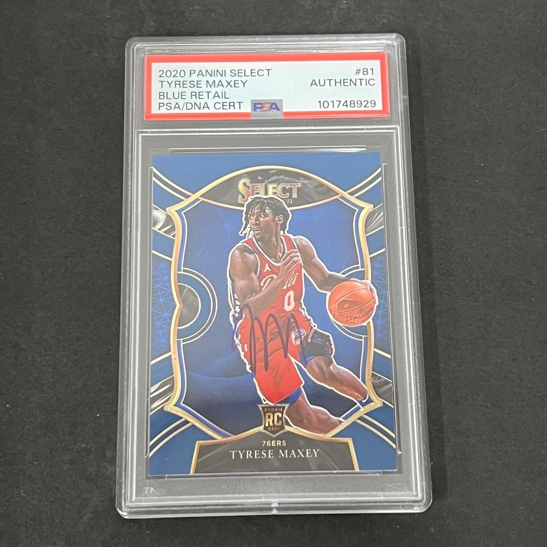 Tyrese Maxey 2020-21 Panini Select Signed Rookie Card PSA 76ers #81: Tyrese Maxey 2020-21 Panini Select Signed Rookie Card PSA 76ers #81 Up for sale is the 2020-21 Panini Select #81 Tyrese Maxey signed Rookie Card from the Philadelphia 76ers. This card features an auth