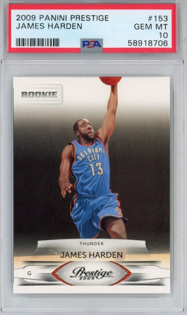 2009-10 Panini Prestige James Harden Rookie RC Card PSA 10 Gem Mint: 2009-10 Panini Prestige James Harden Rookie RC Card PSA 10 Gem Mint This is a graded 2009-10 Panini Prestige James Harden #153 Rookie RC Card, rated PSA 10 Gem Mint. It features James Harden, a promin
