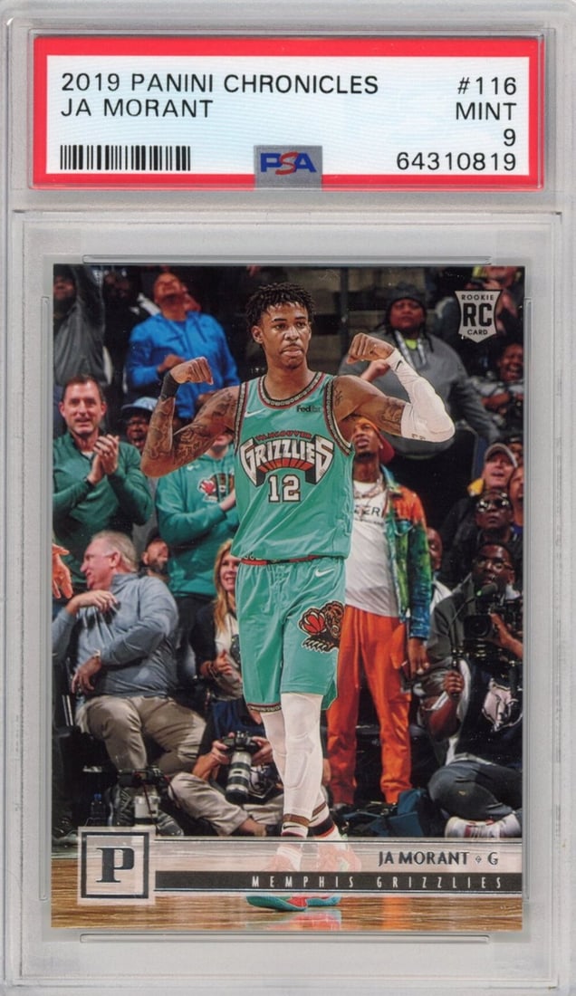 2019-20 Panini Chronicles Ja Morant #116 Rookie Card PSA 9 Mint: 2019-20 Panini Chronicles Ja Morant #116 Rookie Card PSA 9 Mint This 2019-20 Panini Chronicles Ja Morant #116 Young Dolph Key Glock Rookie RC basketball card is a must-have for any collector. Graded a