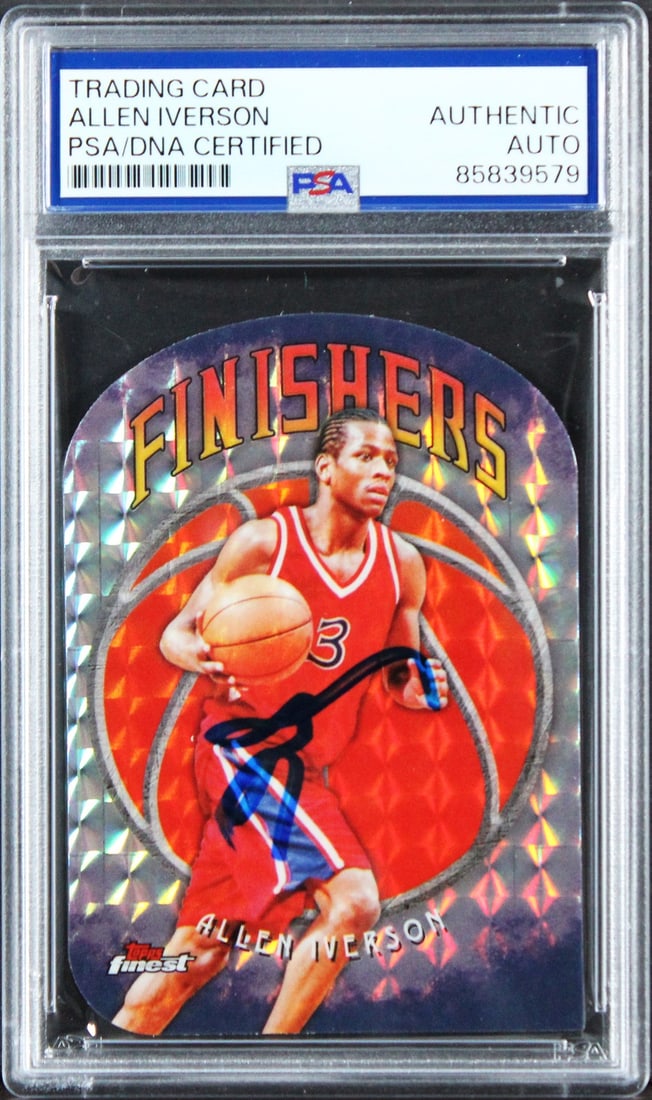 Allen Iverson PSA DNA slabbed 2024 Topps Finest X Fractor F 7 card: Allen Iverson PSA DNA slabbed 2024 Topps Finest X Fractor F 7 card This 2024 Topps Finest Finishers X-Fractor #F-7 trading card features an authentic signature from Allen Iverson of the Philadelphia 7