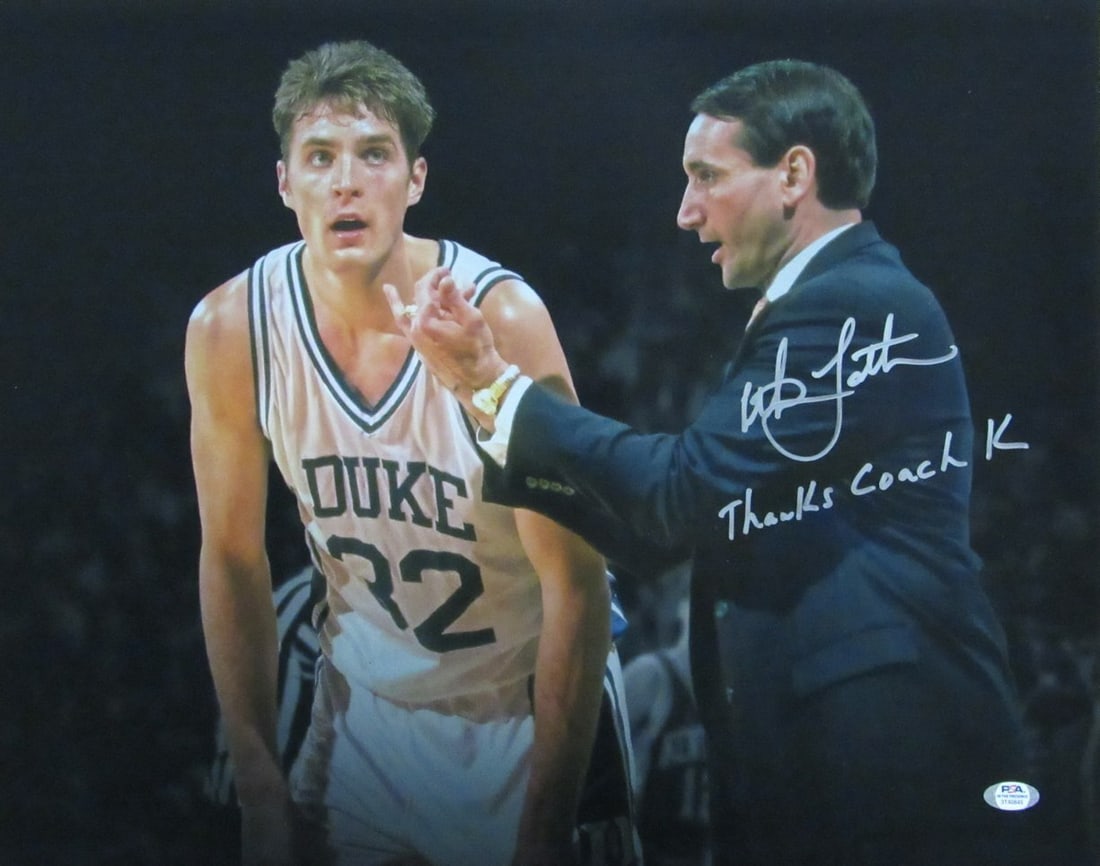 Christian Laettner Signed 16x20 Duke Photo Thanks Coach K PSA/DNA: Christian Laettner Signed 16x20 Duke Photo Thanks Coach K PSA/DNA This is a remarkable 16x20 photo featuring Christian Laettner, a legendary Duke basketball player, signed and inscribed with "Thanks C