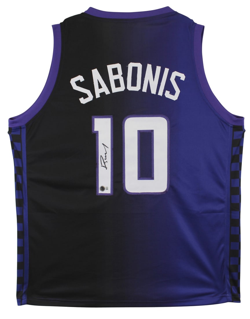 Autographed Domantas Sabonis Sacramento Kings Purple Black Jersey Beckett Authenticated: Autographed Domantas Sabonis Sacramento Kings Purple Black Jersey Beckett Authenticated This purple and black two-tone pro style jersey has been personally signed by Domantas Sabonis of the Sacramento