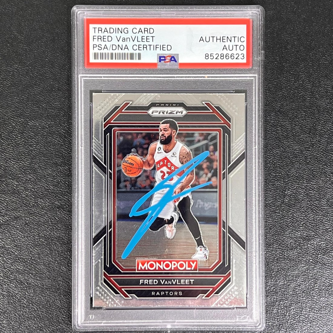 2022-23 PANINI PRIZM Monopoly #83 Fred VanVleet Signed Card PSA Authenticated: 2022-23 PANINI PRIZM Monopoly #83 Fred VanVleet Signed Card PSA Authenticated This collectible features a 2022-23 PANINI PRIZM Monopoly #83 card, signed by Fred VanVleet, a prominent player for the To