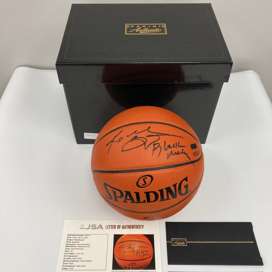Kobe Bryant Black Mamba Signed Inscribed Official NBA Spalding Basketball JSA COA: Kobe Bryant Black Mamba Signed Inscribed Official NBA Spalding Basketball JSA COA This is an official NBA Spalding basketball signed and inscribed "Black Mamba" by Kobe Bryant. The ball includes a ful