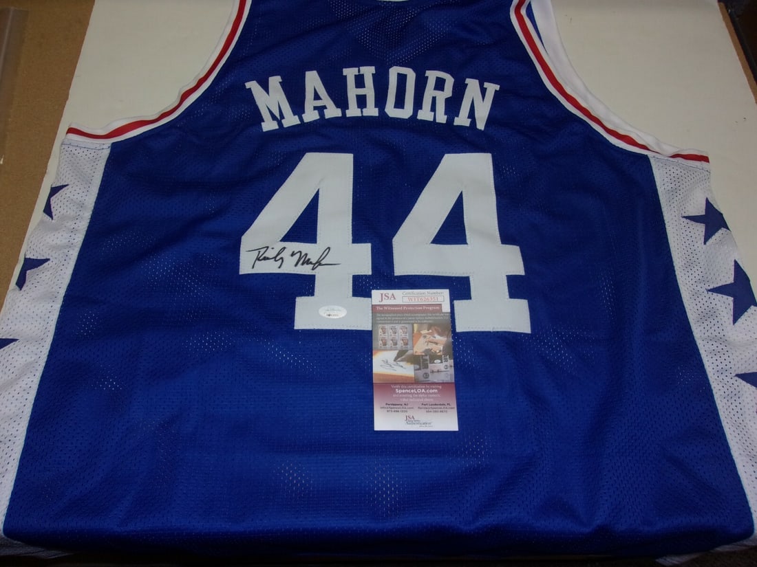 Rick Mahorn Signed Basketball Jersey With JSA COA: Rick Mahorn Signed Basketball Jersey With JSA COA This is a signed Rick Mahorn basketball jersey representing both the Philadelphia 76ers and Detroit Pistons, authenticated by JSA/COA. The jersey is a