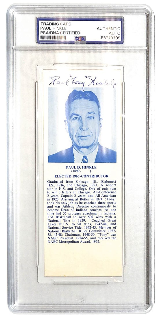 PSA Authenticated Tony Hinkle Autographed Basketball Hall of Fame Bookmark Butler (1 of 2)