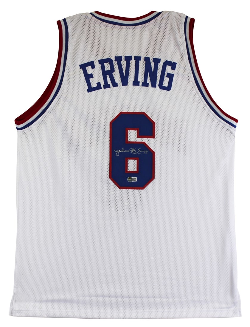 Julius Erving Signed White Jersey Philadelphia 76ers Beckett Authenticated: Julius Erving Signed White Jersey Philadelphia 76ers Beckett Authenticated This is a white pro style jersey personally signed by Julius "Dr. J" Erving of the Philadelphia 76ers. The autograph is authe
