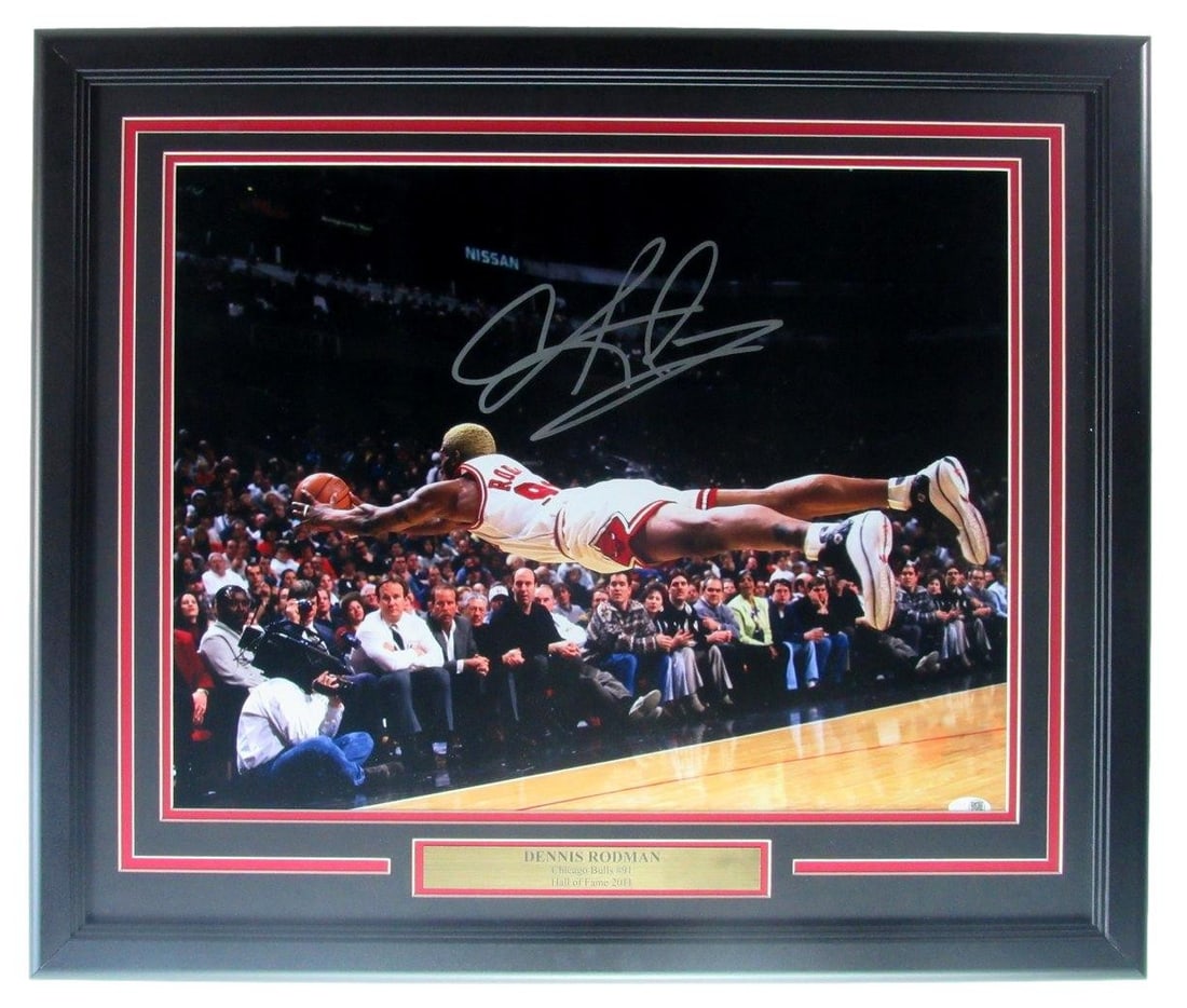 Framed 16x20 Dennis Rodman Autographed Chicago Bulls Photo JSA Authenticated (1 of 3)