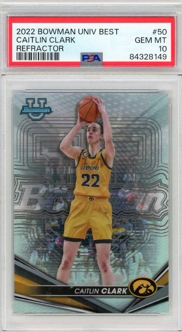2022 Bowman U Best Caitlin Clark #50 Refractor RC PSA 10 Basketball Card: 2022 Bowman U Best Caitlin Clark #50 Refractor RC PSA 10 Basketball Card This 2022 Bowman U Best Caitlin Clark #50 Refractor RC Basketball Card is a remarkable collectible for fans and investors alike