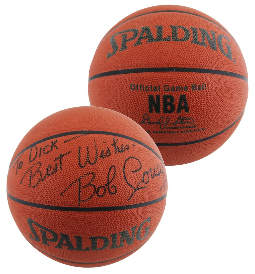 Bob Cousy Autographed Spalding NBA Basketball Boston Celtics Beckett Authenticated: Bob Cousy Autographed Spalding NBA Basketball Boston Celtics Beckett Authenticated This authentic Spalding Official NBA Game Basketball has been personally signed by Bob Cousy, a legendary player of t
