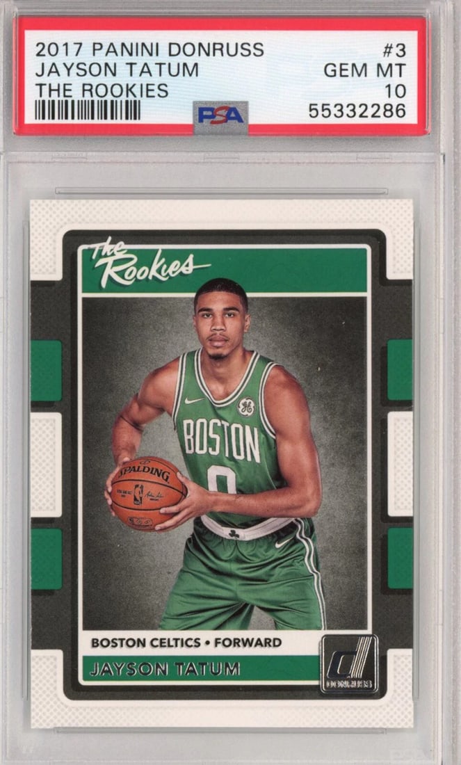 2017-18 Panini Donruss Jayson Tatum RC #3 PSA 10 Mint Basketball Card: 2017-18 Panini Donruss Jayson Tatum RC #3 PSA 10 Mint Basketball Card This is a graded 2017-18 Panini Donruss Jayson Tatum #3 The Rookies rookie card, certified by Professional Sports Authenticator (P