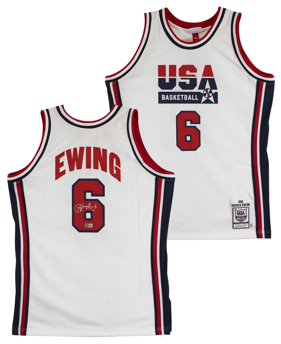 Patrick Ewing Signed Knicks 1992 USA Jersey Beckett Authenticated: Patrick Ewing Signed Knicks 1992 USA Jersey Beckett Authenticated This authentic New York Knicks jersey is a must-have for basketball fans and collectors alike. Featuring the iconic white design, this