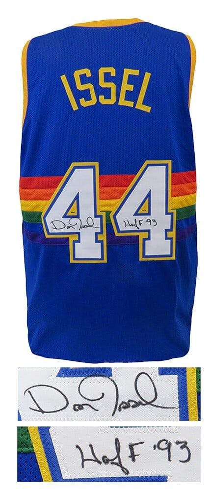Dan Issel Signed Blue Throwback Jersey HOF 93 with COA: Dan Issel Signed Blue Throwback Jersey HOF 93 with COA Elevate your sports memorabilia collection with this authentic Dan Issel signed blue throwback custom basketball jersey. This jersey features the