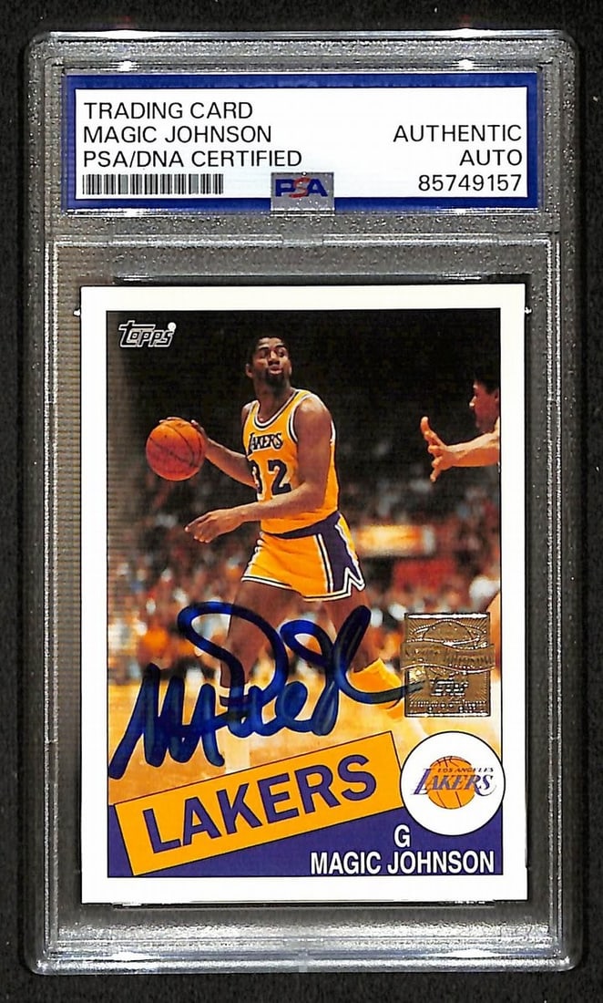 Magic Johnson Topps 2000-01 Autographed Basketball Card PSA DNA BA206353: Magic Johnson Topps 2000-01 Autographed Basketball Card PSA DNA BA206353 This is an original 2000-01 Topps basketball card featuring Magic Johnson. The card is signed by Magic Johnson and has been aut