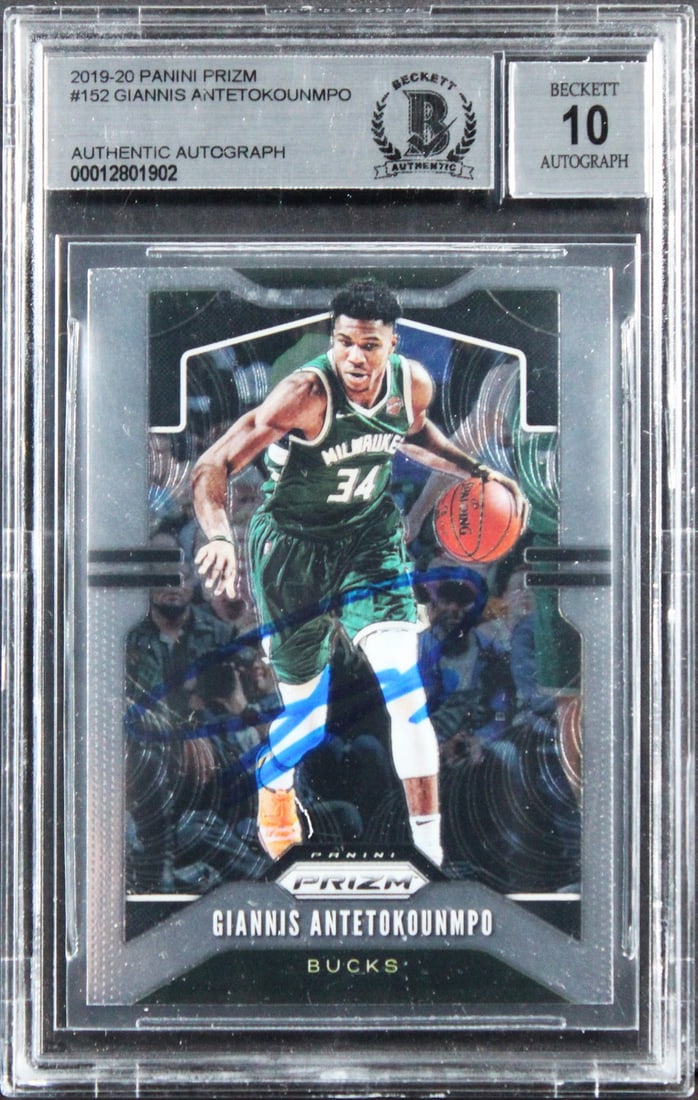 Giannis Antetokounmpo 2019 Panini Prizm #152 Auto 10 BAS Slab (1 of 2)