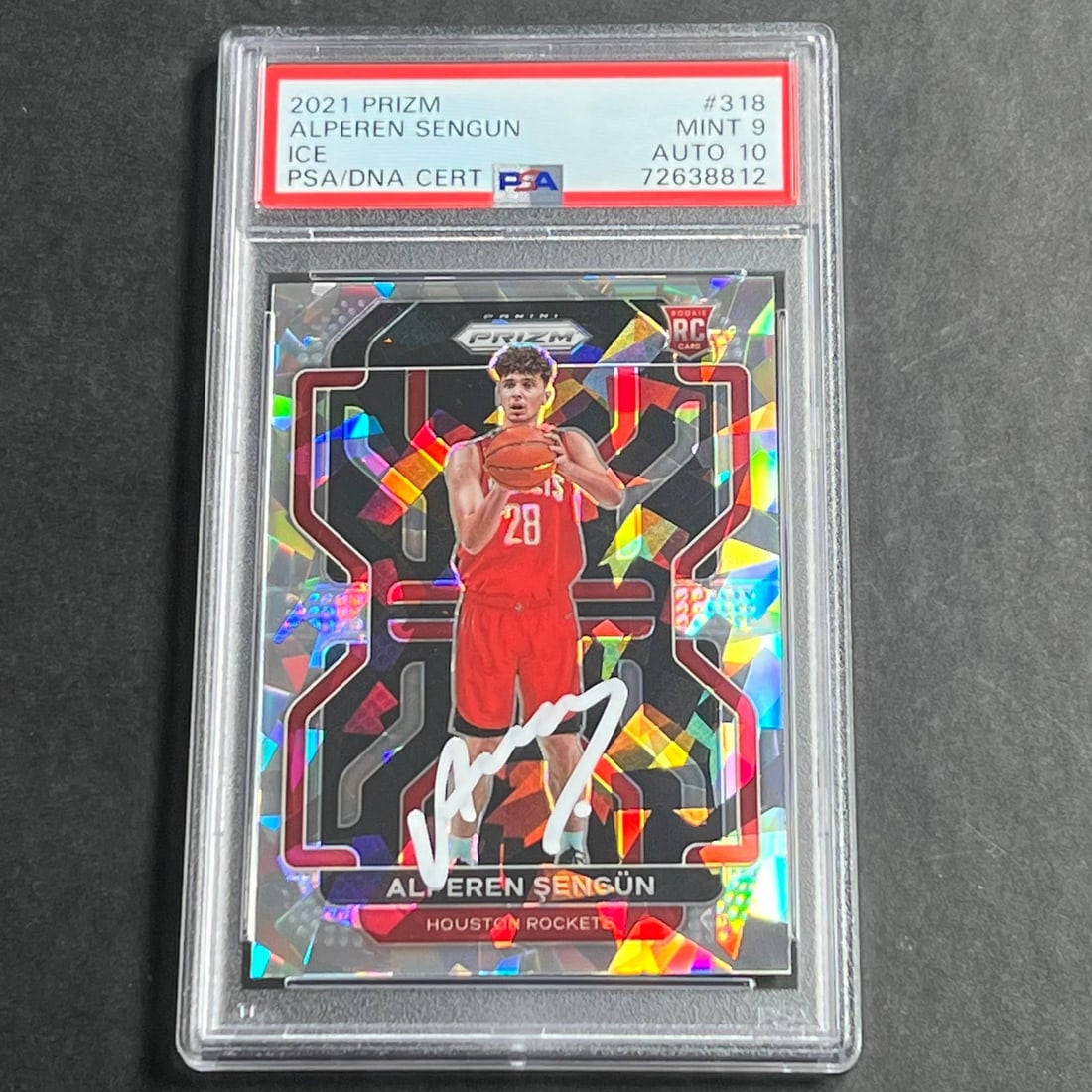2021-22 Panini Prizm Ice #318 Alperen Sengun Autographed PSA Card: 2021-22 Panini Prizm Ice #318 Alperen Sengun Autographed PSA Card This is a 2021-22 Panini Prizm Ice #318 Alperen Sengun autographed sports trading card, featuring the Houston Rockets player. The card