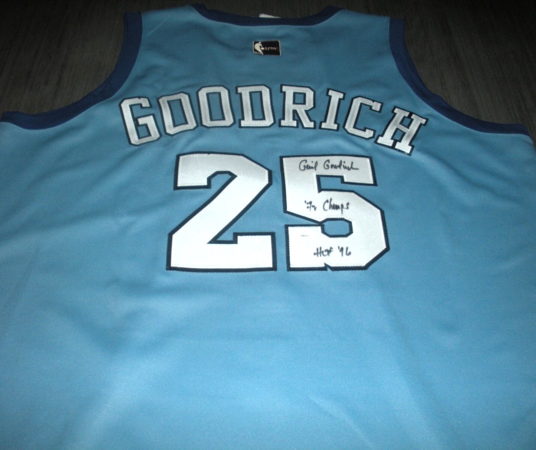 Signed Gail Goodrich Lakers Hardwood Classics Jersey with JSA COA: Signed Gail Goodrich Lakers Hardwood Classics Jersey with JSA COA This is an official licensed Hardwood Classics jersey signed by Gail Goodrich of the Los Angeles Lakers. The jersey is authenticated b