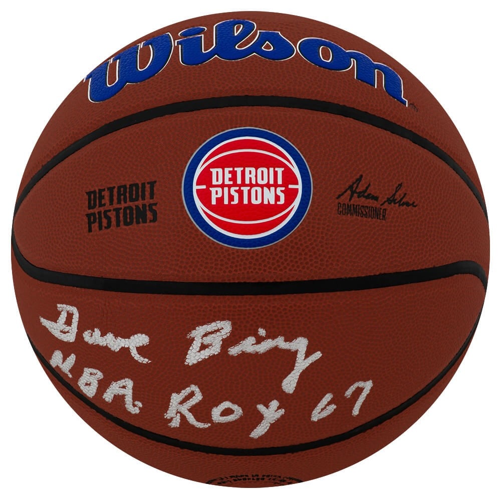 Dave Bing Signed Detroit Pistons Basketball with ROY 1967 Inscription: Dave Bing Signed Detroit Pistons Basketball with ROY 1967 Inscription This is a Dave Bing signed Detroit Pistons logo Wilson Alliance NBA basketball featuring the inscription 'ROY 1967'. The ball is a