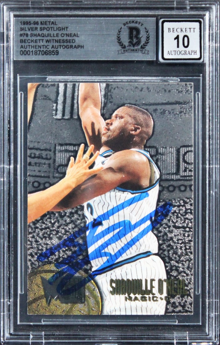 1995 Metal Silver Spotlight Shaquille O'Neal Auto Card BAS Gem Mint 10 (1 of 2)