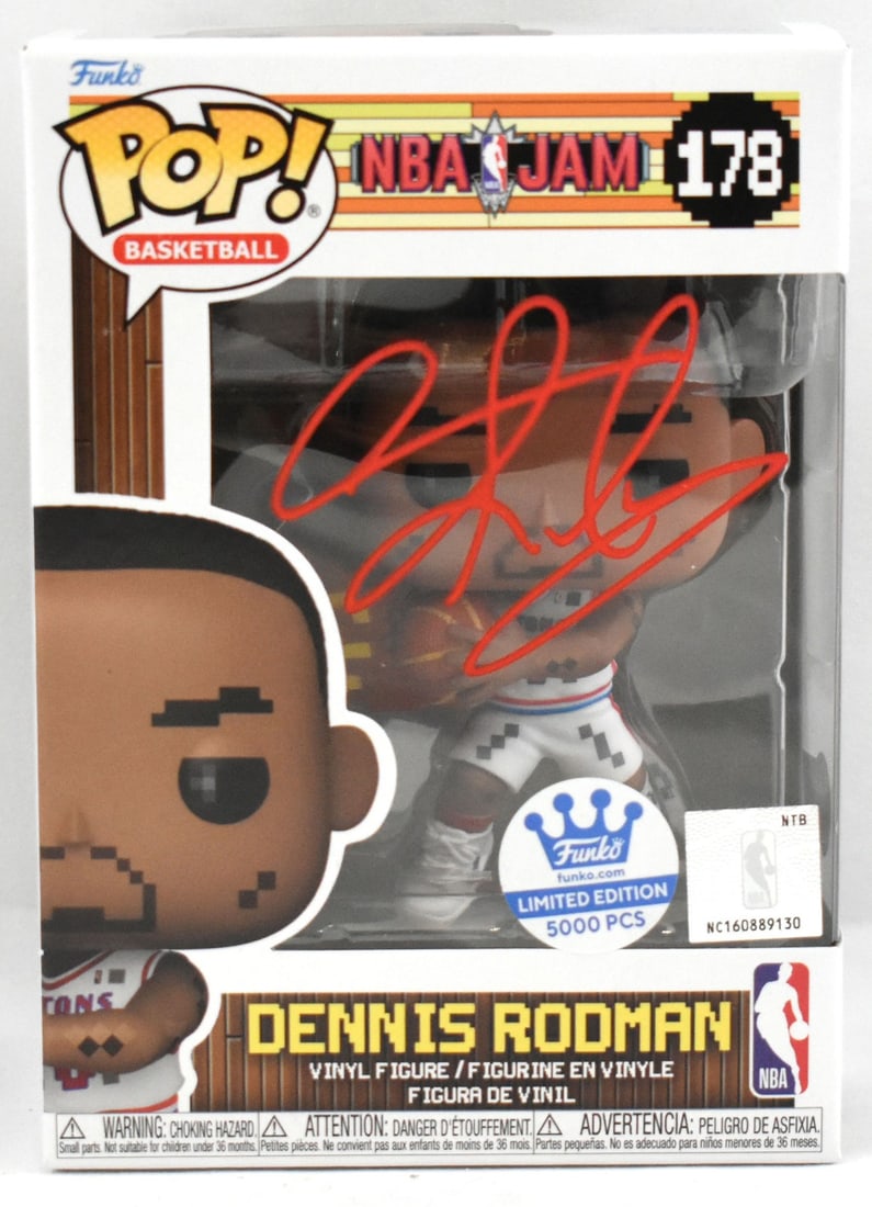Funko Pop Dennis Rodman signed Detroit Pistons figure Beckett W Holo Red: Funko Pop Dennis Rodman signed Detroit Pistons figure Beckett W Holo Red This is a pre-owned Funko Pop! collectible featuring Dennis Rodman from the Detroit Pistons, autographed and accompanied by a B