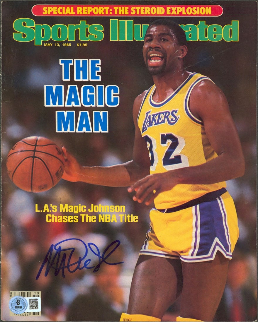Magic Johnson Signed May 1985 Sports Illustrated Cover Beckett Authenticated: Magic Johnson Signed May 1985 Sports Illustrated Cover Beckett Authenticated This is an original May 13, 1985 Sports Illustrated magazine cover personally signed by Magic Johnson of the Los Angeles La