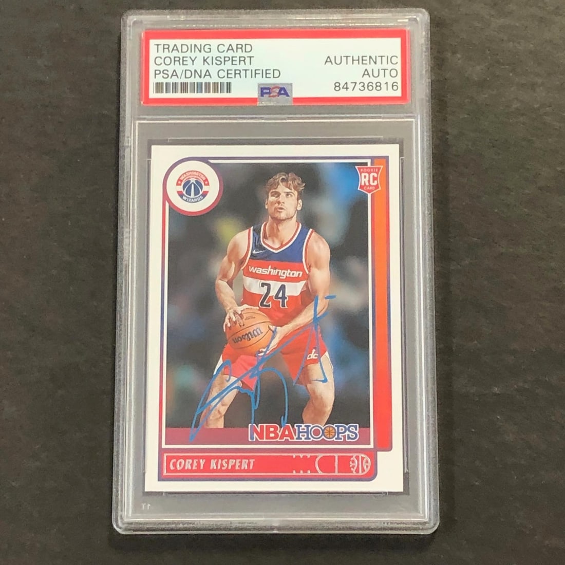 2021 Panini NBA Hoops #212 Corey Kispert Signed Card PSA Authenticated Wizards: 2021 Panini NBA Hoops #212 Corey Kispert Signed Card PSA Authenticated Wizards This is a signed 2021 Panini NBA Hoops #212 trading card featuring Corey Kispert of the Washington Wizards. The card has 