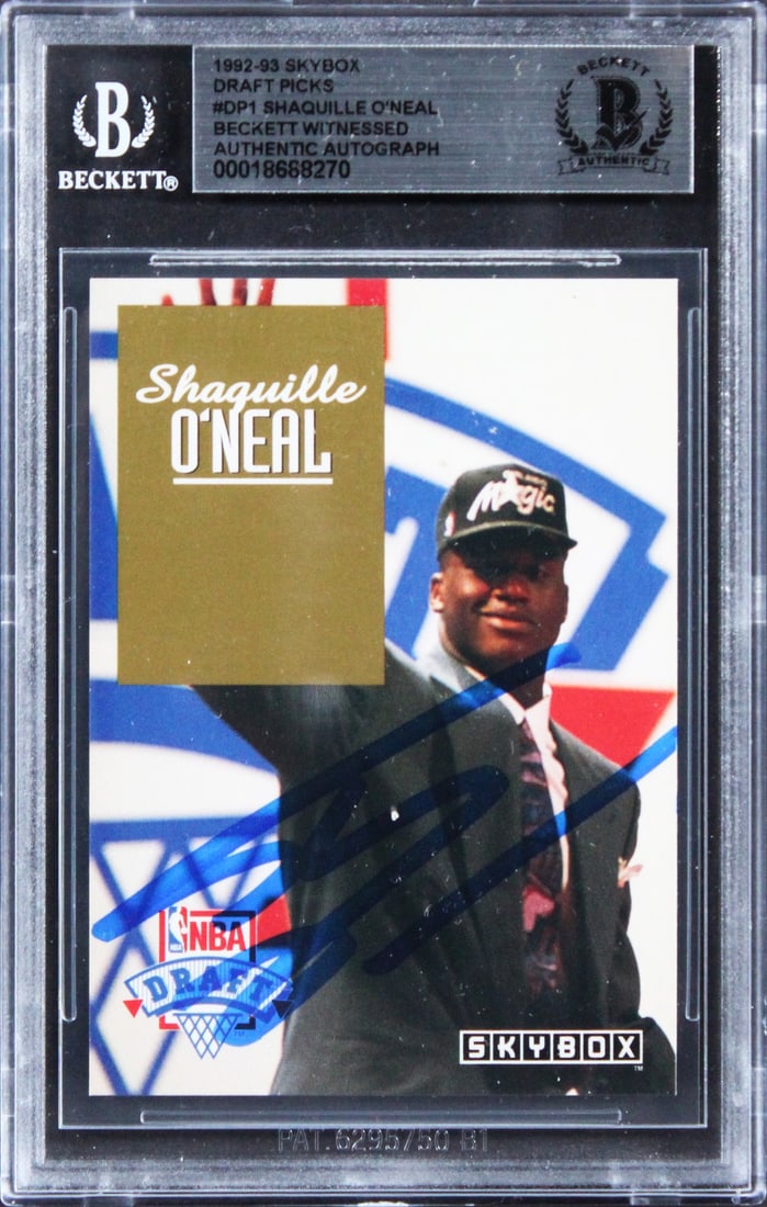 Shaquille O'Neal Signed 1992 Skybox Rookie Card BAS Slab Orlando Magic: Shaquille O'Neal Signed 1992 Skybox Rookie Card BAS Slab Orlando Magic Elevate your collection with this authentic 1992 Skybox Draft Picks #DP1 Rookie Card, personally signed by the legendary Shaquill