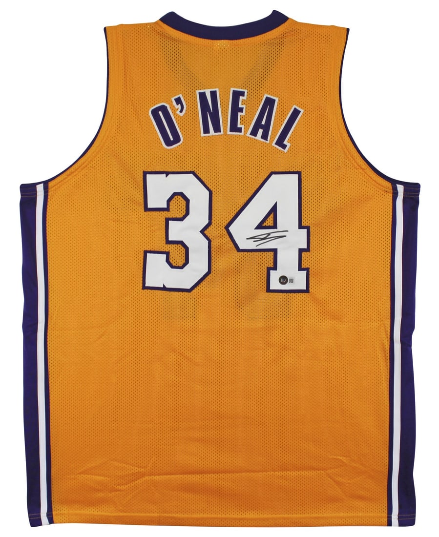 Shaquille O'Neal Signed Yellow Pro Jersey Los Angeles Lakers BAS Authenticated: Shaquille O'Neal Signed Yellow Pro Jersey Los Angeles Lakers BAS Authenticated This authentic yellow pro style jersey has been personally signed by Shaquille O'Neal, renowned player of the Los Angeles
