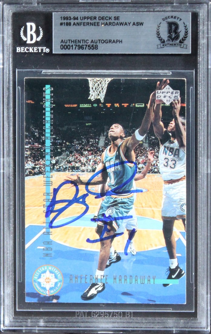 Anfernee Hardaway Signed 1993 Upper Deck Rookie Card Beckett Slabbed: Anfernee Hardaway Signed 1993 Upper Deck Rookie Card Beckett Slabbed This autographed 1993 Upper Deck SE #188 Rookie Card has been personally signed by Anfernee Hardaway, a celebrated player of the Or