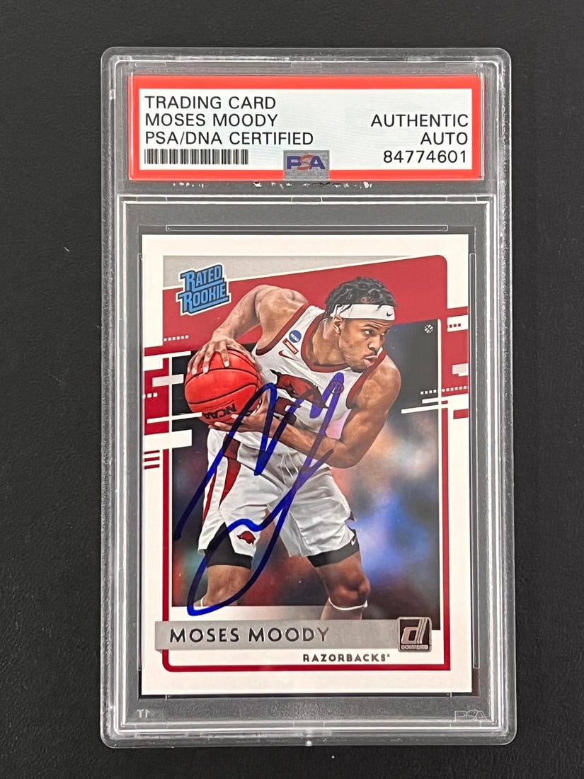 2021-22 Panini Chronicles Moses Moody Signed Card PSA/DNA Authenticated: 2021-22 Panini Chronicles Moses Moody Signed Card PSA/DNA Authenticated This listing features a 2021-22 Panini Chronicles Donruss Draft Picks #36 card, autographed by Moses Moody. The signature has be